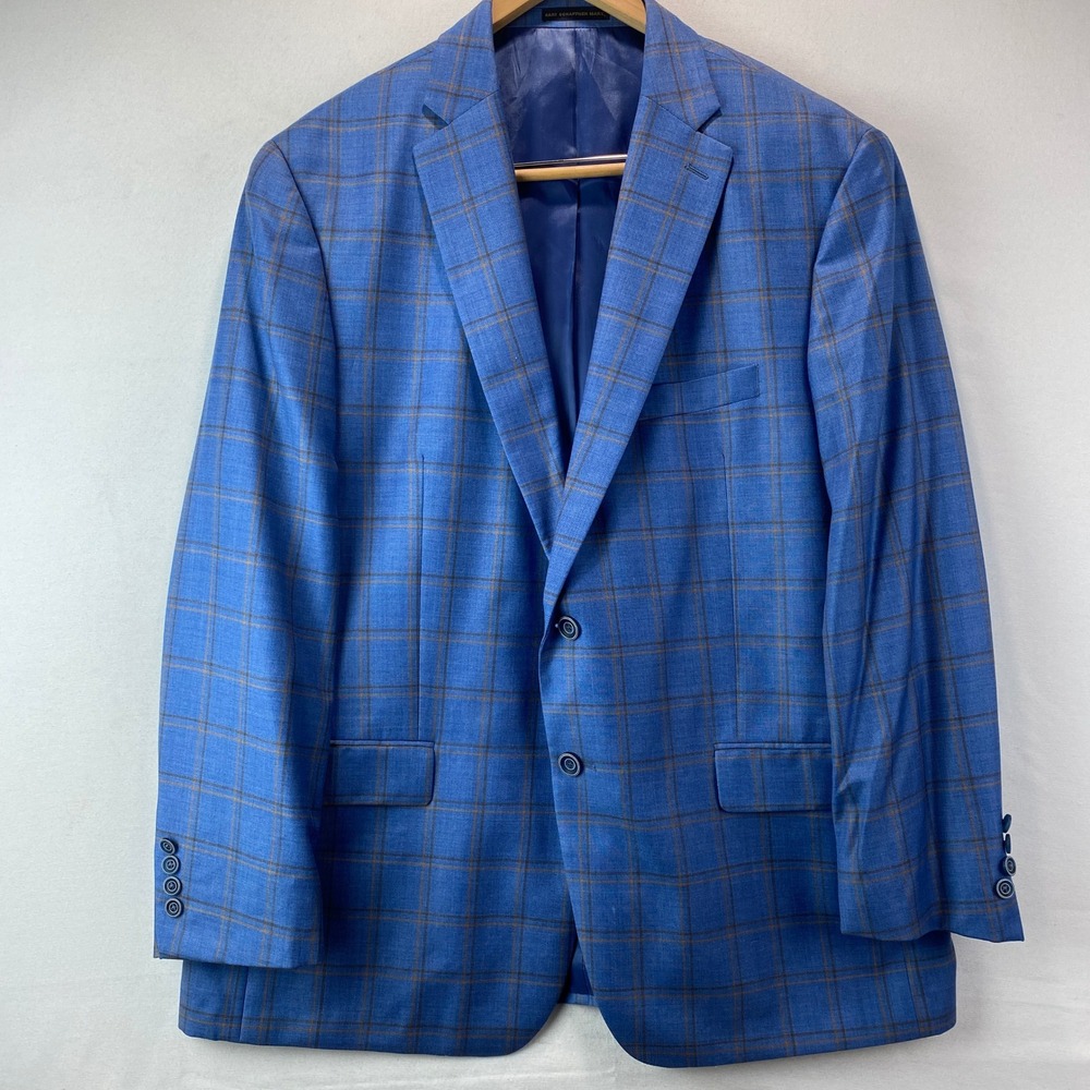 Hart Schaffner Marx Reda Milano Wool Sport Coat Mens 44R Blue Windowpane Blazer
